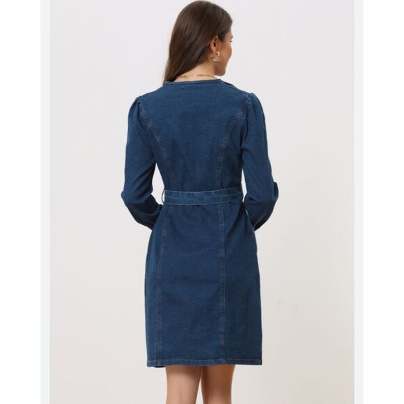 NWT Blue Denim Button-Up Dress With Belted Waist By Allega K - Size M - Picture 5 of 15